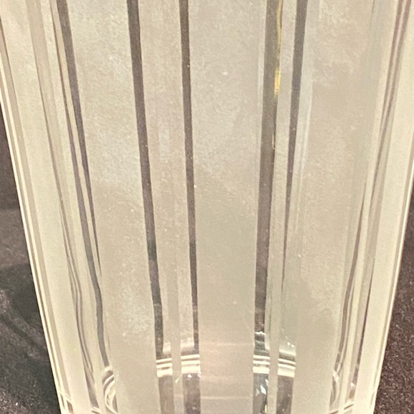 Set of 4 MCM Tapered Clear Glass 12 oz Cup with White Frosted Vertical Stripes - Picture 8 of 10